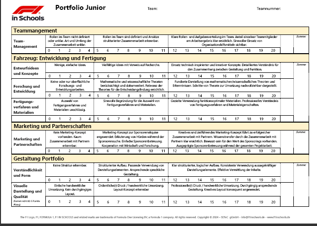 Bewertungsblatt Portfolio Junior Vorschau